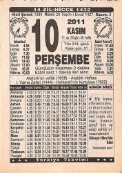 10 Kasım 2011 Takvim Yaprağı - Doğum Günü Hediyesi EFMN15279 - Gökçekoleksiyon