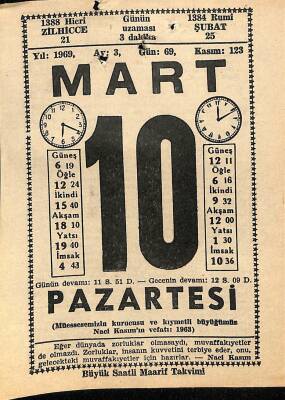 10 Mart 1969 Takvim Yaprağı - Doğum Günü Hediyesi EFM(N)11004 - 1