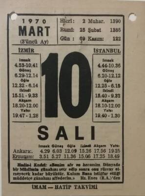 10 Mart 1970 Takvim Yaprağı - Doğum Günü Hediyesi EFM(N)7954 - 1