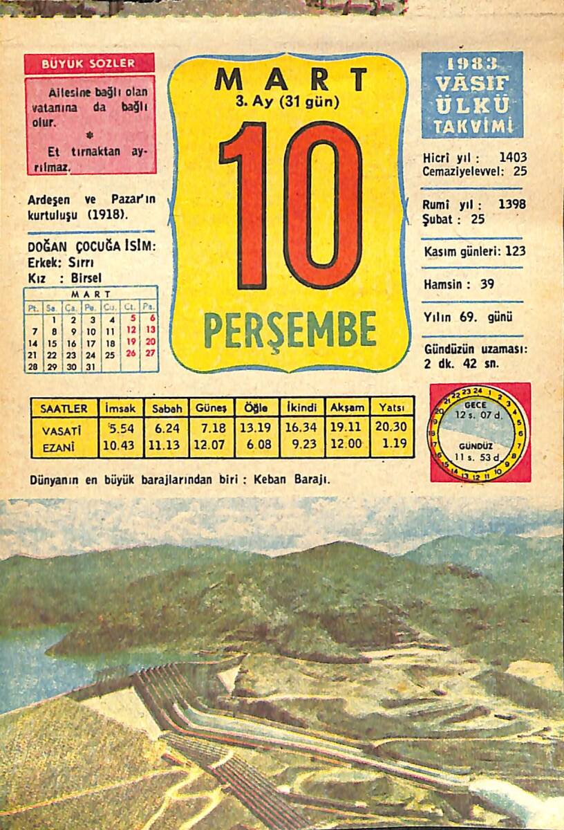 10 Mart 1983 Takvim Yaprağı - Doğum Günü Hediyesi EFMN15041 - 1