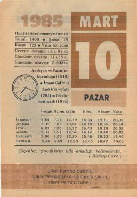 10 Mart 1985 Takvim Yaprağı EFM(N)6104 - 1