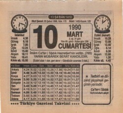 10 Mart 1990 Takvim Yaprağı EFM(N)5982 - 1