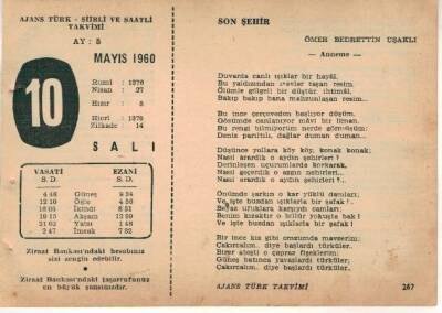 10 Mayıs 1960 Ajans Türk Takvim Yaprağı (Şiirli Saatli) EFM(N)1597 - 3