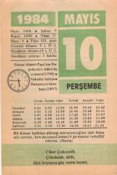 10 Mayıs 1984 Takvim Yaprağı EFM(N)6219 - Gökçekoleksiyon