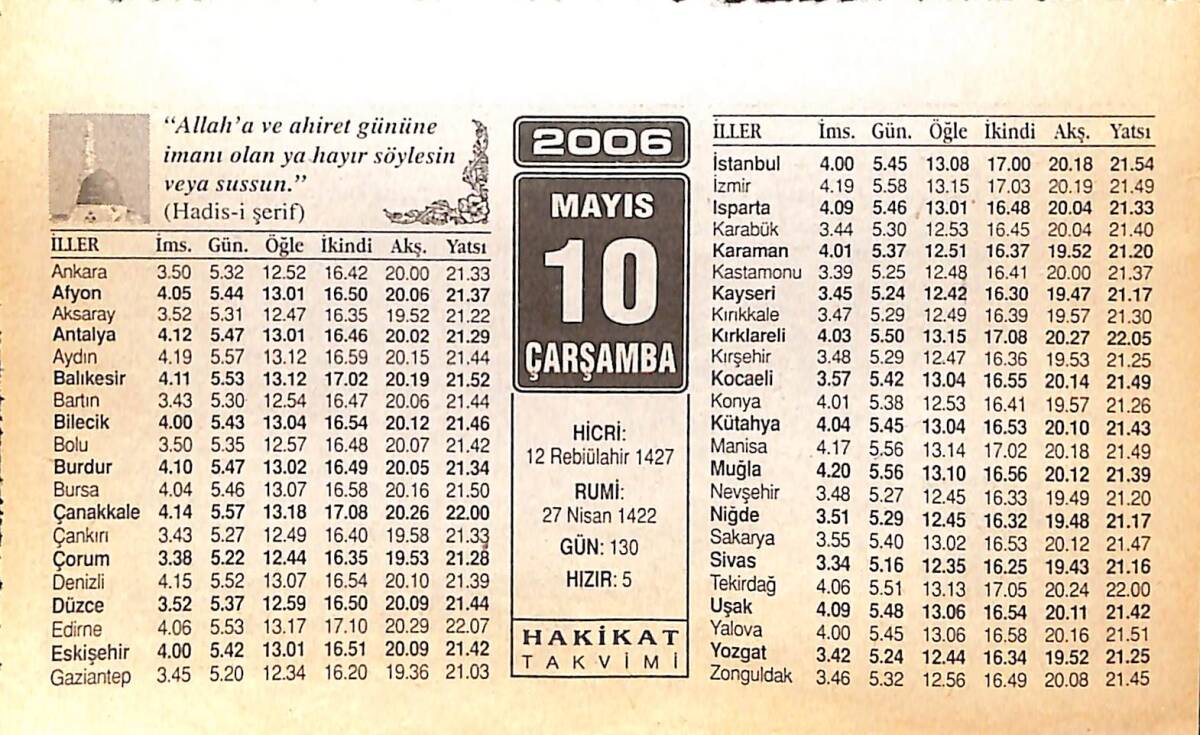 10 Mayıs 2006 Takvim Yaprağı - Doğum Günü Hediyesi EFMN13287 - 1