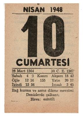 10 Nisan 1948 Takvim Yaprağı EFM898 - 1