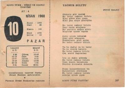 10 Nisan 1960 Ajans Türk Takvim Yaprağı (Şiirli Saatli) EFM(N)1567 - 3