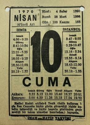 10 Nisan 1970 Takvim Yaprağı - Doğum Günü Hediyesi EFM(N)8265 - 1