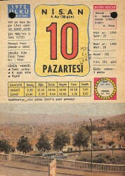 10 Nisan 1972 Takvim Yaprağı - Doğum Günü Hediyesi EFM(N)12192 - Gökçekoleksiyon