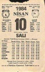 10 Nisan 1984 Takvim Yaprağı - Doğum Günü Hediyesi EFM(N)11219 - Gökçekoleksiyon