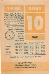 10 Nisan 1984 Takvim Yaprağı EFM(N)6193 - Gökçekoleksiyon