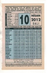 10 Nisan 2012 Takvim Yaprağı EFM(N)1911 - 3