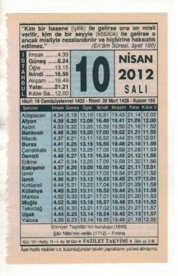 10 Nisan 2012 Takvim Yaprağı EFM(N)1911 - 3