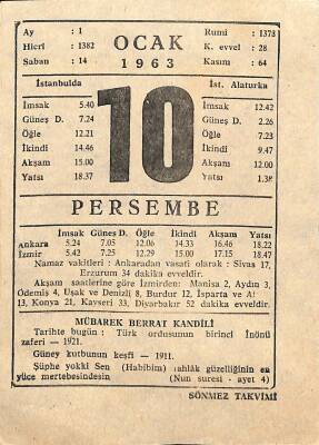 10 Ocak 1963 Takvim Yaprağı - Doğum Günü Hediyesi EFM(N)11247 - 1