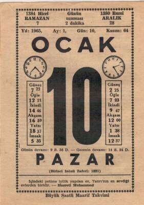 10 Ocak 1965 Takvim Yaprağı EFM(N)4509 - 1