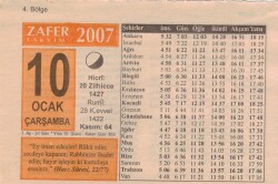 10 Ocak 2007 Takvim Yaprağı EFM(N)5097 - Gökçekoleksiyon