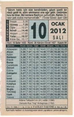 10 Ocak 2012 Takvim Yaprağı EFM(N)1493 - 2