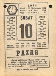 10 Şubat 1974 Takvim Yaprağı - Doğum Günü Hediyesi EFM(N)12277 - Gökçekoleksiyon
