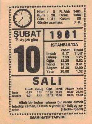 10 Şubat 1981 Takvim Yaprağı EFM(N)5418 - 1