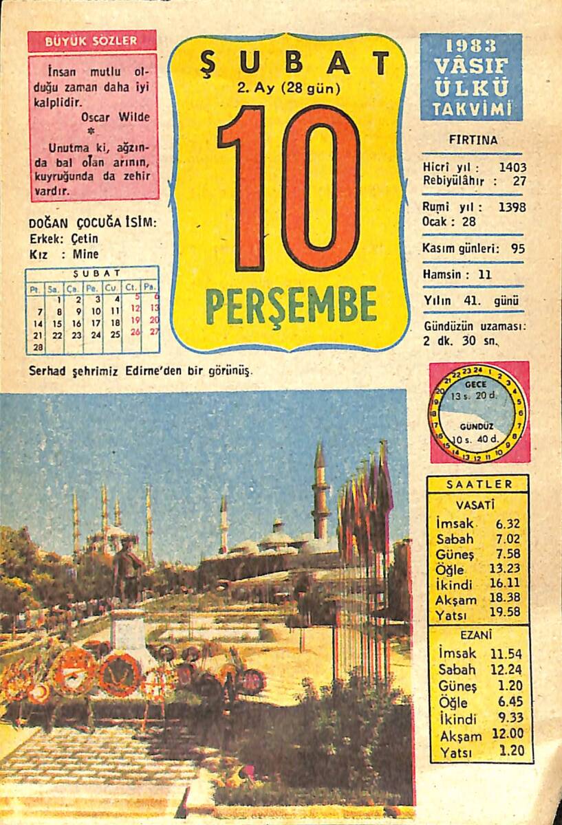10 Şubat 1983 Takvim Yaprağı - Doğum Günü Hediyesi EFMN15069 - 1