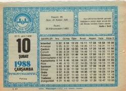 10 Şubat 1988 Takvim Yaprağı EFM(N)5500 - Gökçekoleksiyon