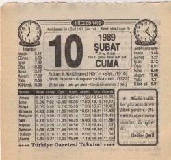 10 Şubat 1989 Takvim Yaprağı EFM(N)5362 - Gökçekoleksiyon