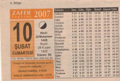 10 Şubat 2007 Takvim Yaprağı EFM(N)5643 - 3