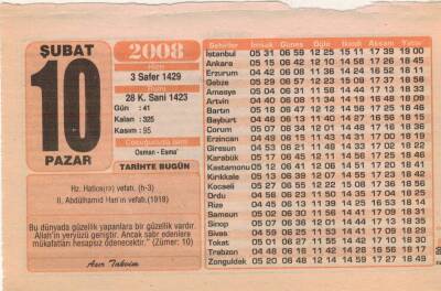 10 Şubat 2008 Takvim Yaprağı EFM(N)5586 - 2