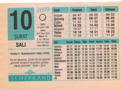 10 Şubat 2009 Takvim Yaprağı EFM(N)5615 - 1