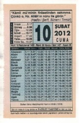 10 Şubat 2012 Takvim Yaprağı EFM(N)1851 - 1