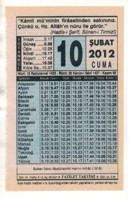 10 Şubat 2012 Takvim Yaprağı EFM(N)1851 - 1
