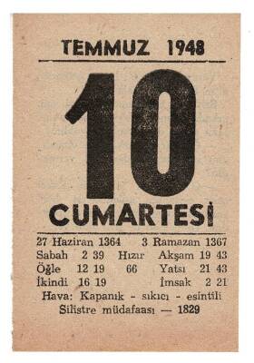 10 Temmuz 1948 Takvim Yaprağı EFM868 - 3