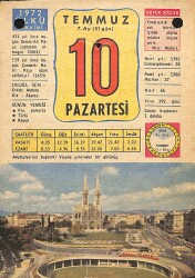 10 Temmuz 1972 Takvim Yaprağı - Doğum Günü Hediyesi EFM(N)12477 - Gökçekoleksiyon