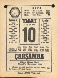 10 Temmuz 1974 Takvim Yaprağı - Doğum Günü Hediyesi EFM(N)12121 - Gökçekoleksiyon