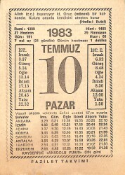 10 Temmuz 1983 Takvim Yaprağı - Doğum Günü Hediyesi EFMN15412 - Gökçekoleksiyon