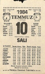 10 Temmuz 1984 Takvim Yaprağı - Doğum Günü Hediyesi EFM(N)11192 - Gökçekoleksiyon