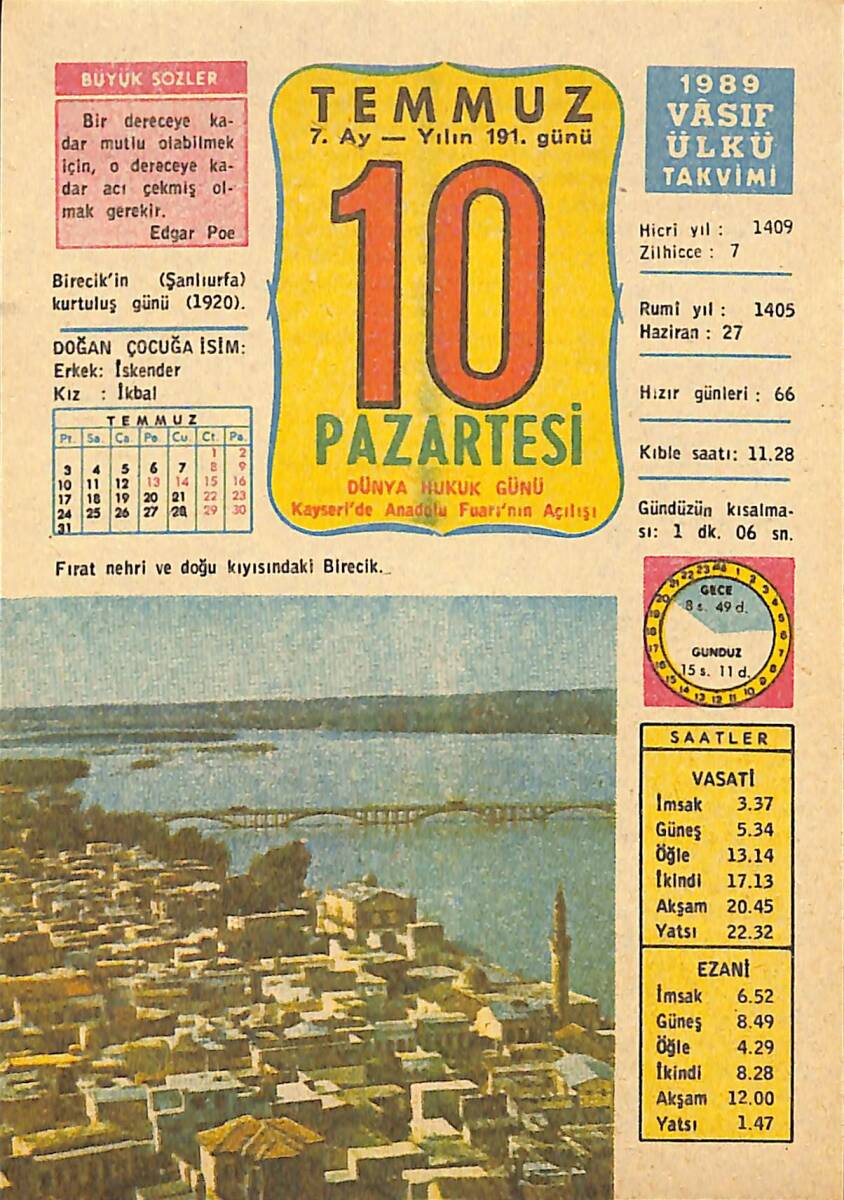 10 Temmuz 1989 Takvim Yaprağı - Doğum Günü Hediyesi EFMN13896 - 1