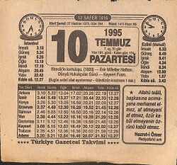 10 Temmuz 1995 Takvim Yaprağı - Doğum Günü Hediyesi EFMN15476 - Gökçekoleksiyon