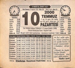 10 Temmuz 2000 Takvim Yaprağı - Doğum Günü Hediyesi EFMN15547 - Gökçekoleksiyon