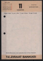 11-12 Ağustos 1973 Ziraat Bankası Takvim Yaprağı EFM630 - 1