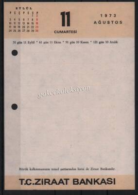 11-12 Ağustos 1973 Ziraat Bankası Takvim Yaprağı EFM630 - 1