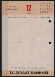 11-12 Ağustos 1973 Ziraat Bankası Takvim Yaprağı EFM630 - 2