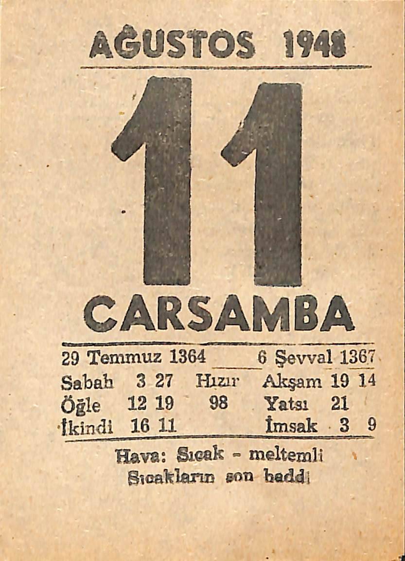 11 Ağustos 1948 Takvim Yaprağı - Doğum Günü Hediyesi EFMN14427 - 1