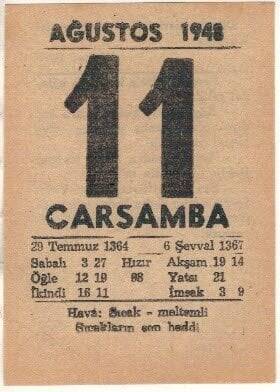 11 Ağustos 1948 Takvim Yaprağı EFM(N)1457 - 3