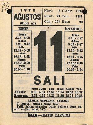 11 Ağustos 1970 Takvim Yaprağı - Doğum Günü Hediyesi EFM(N)9678 - 1