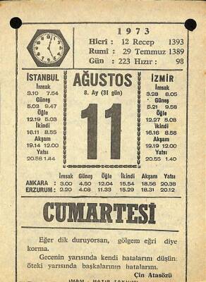 11 Ağustos 1973 Takvim Yaprağı - Doğum Günü Hediyesi EFM(N)10111 - 4