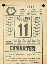 11 Ağustos 1973 Takvim Yaprağı - Doğum Günü Hediyesi EFM(N)10111 - 1