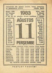 11 Ağustos 1983 Takvim Yaprağı - Doğum Günü Hediyesi EFM(N)12002 - Gökçekoleksiyon