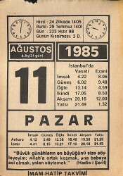 11 Ağustos 1985 Takvim Yaprağı - Doğum Günü Hediyesi EFMN15702 - Gökçekoleksiyon
