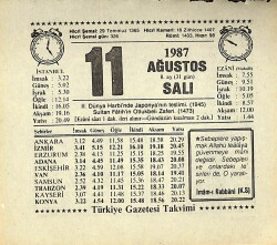 11 Ağustos 1987 Takvim Yaprağı - Doğum Günü Hediyesi EFMN13854 - Gökçekoleksiyon